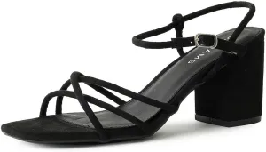J. Adams Camila Sandals for Women - Square Open Toe Strappy Mid Block Heels