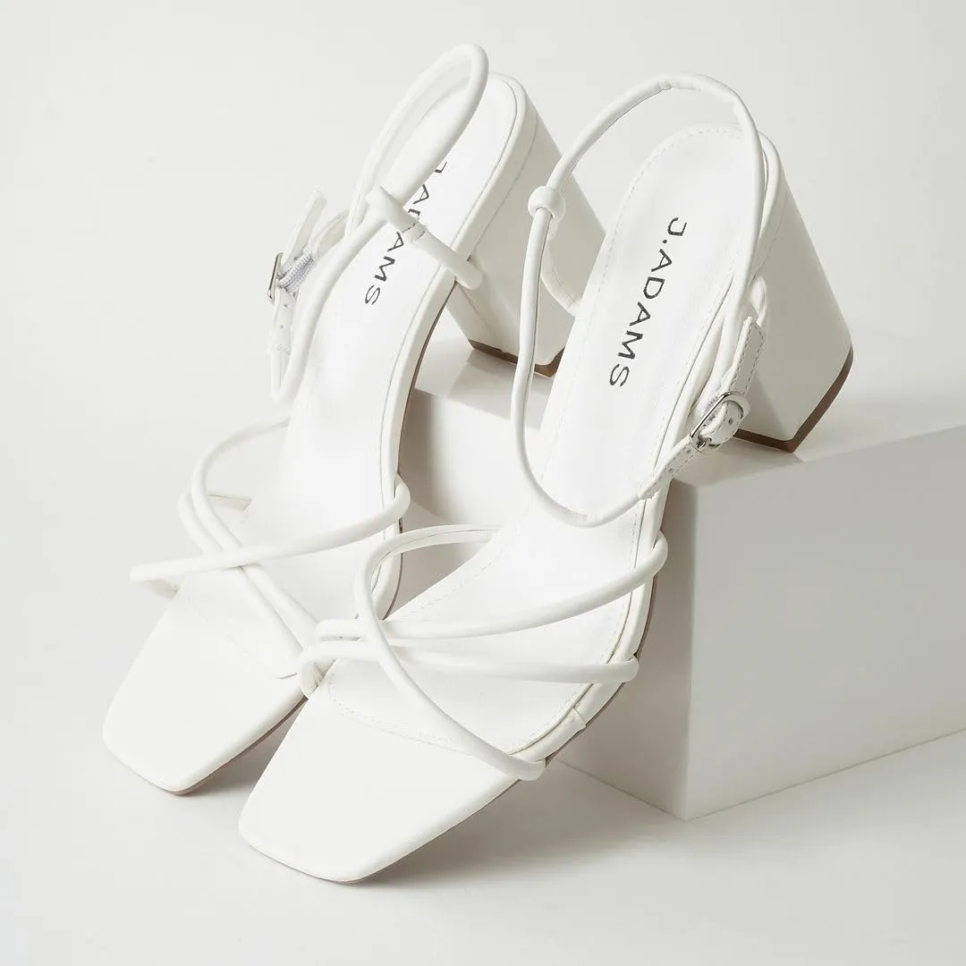 J. Adams Camila Sandals for Women - Square Open Toe Strappy Mid Block Heels