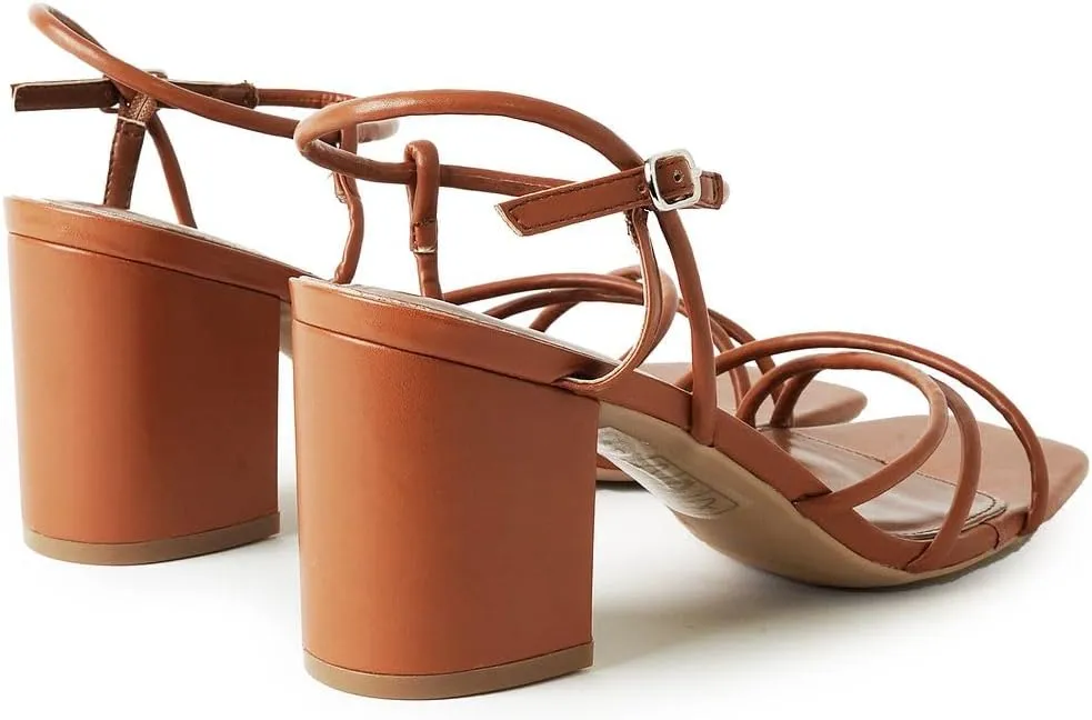 J. Adams Camila Sandals for Women - Square Open Toe Strappy Mid Block Heels