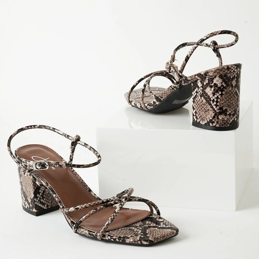 J. Adams Camila Sandals for Women - Square Open Toe Strappy Mid Block Heels
