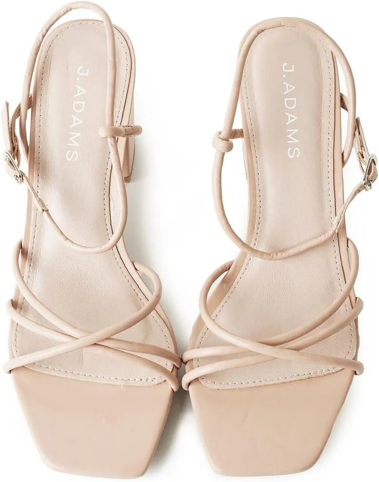 J. Adams Camila Sandals for Women - Square Open Toe Strappy Mid Block Heels