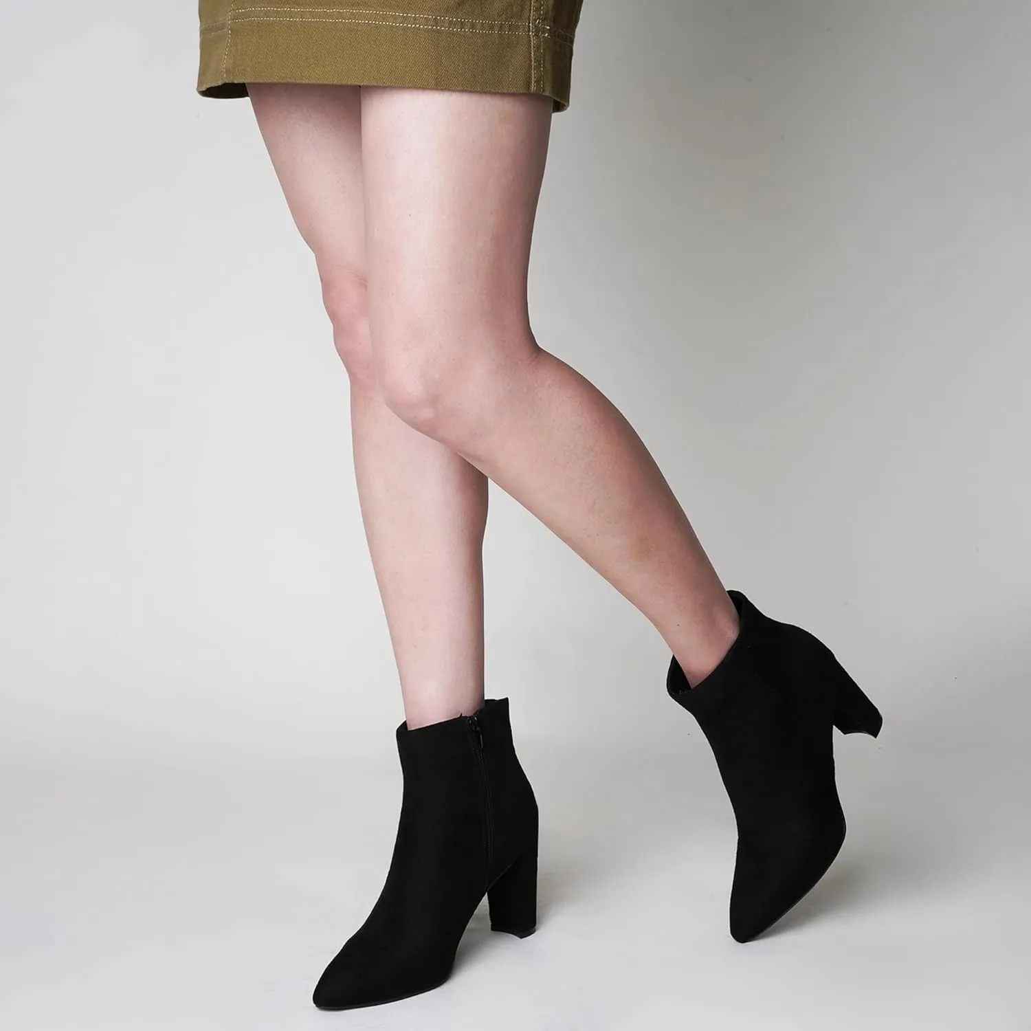 J. Adams Women's Wallice Ankle Booties - Chic Pointed Toe Block Heel Boots with Side Zipper - Comfortable and Stylish Dress Boots for Everyday Wear