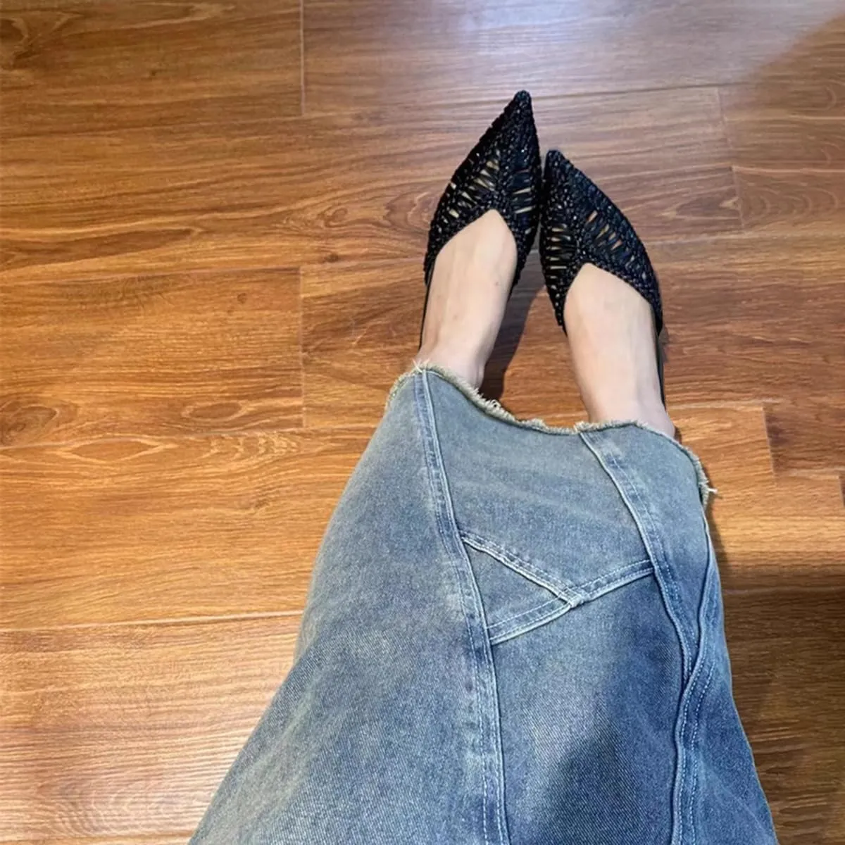 JANSEVEN Woven Flats Mules for Women Pointed Closed Toe Casual Slides Slip On Comfortable Dress Shoes