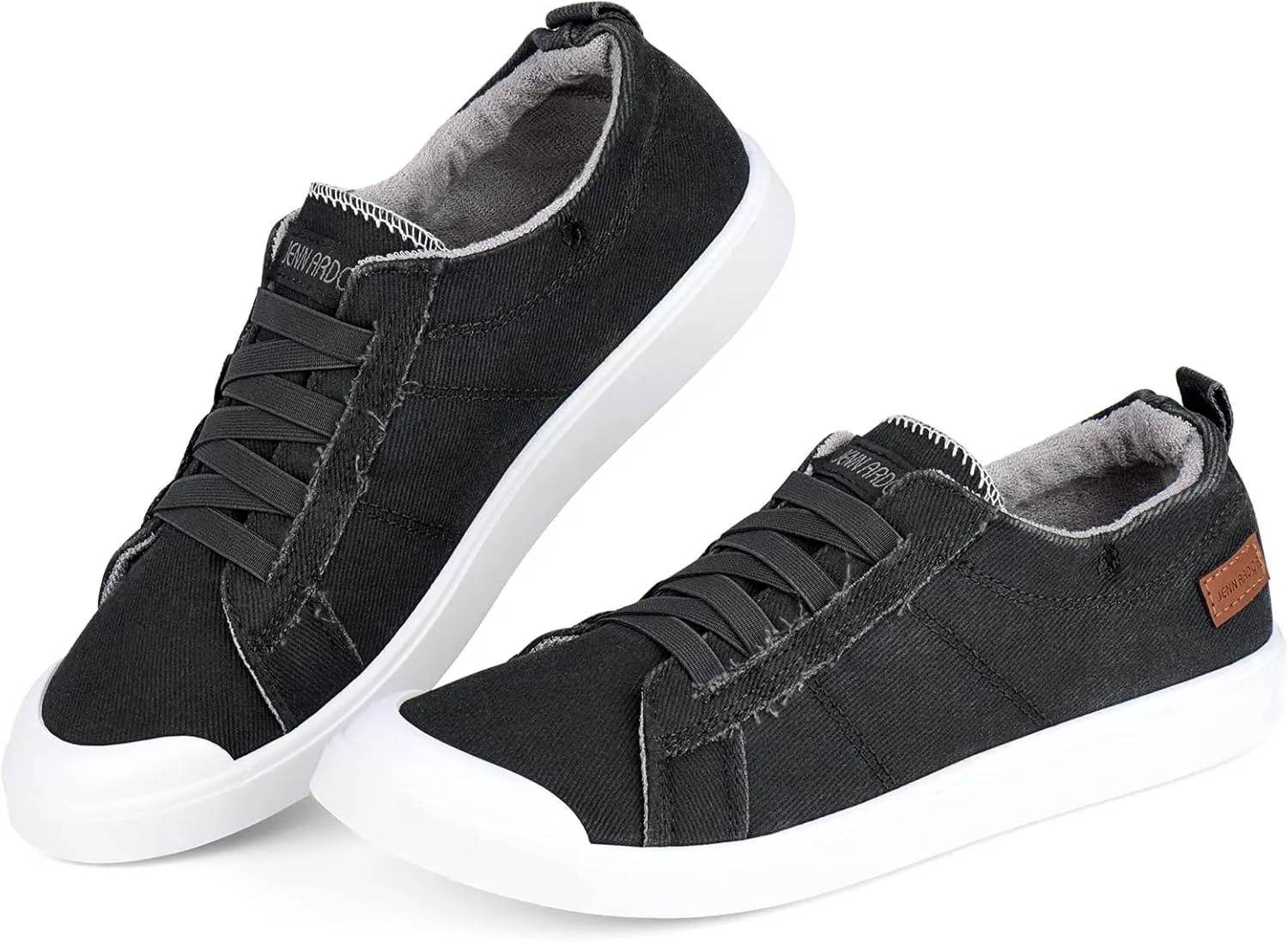 JENN ARDOR Slip-on Canvas Fashion Sneakers for Womens Comfortable Casual Walking Flats Elastic Stylish Cute Lightweight Shoes
