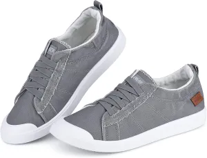 JENN ARDOR Slip-on Canvas Fashion Sneakers for Womens Comfortable Casual Walking Flats Elastic Stylish Cute Lightweight Shoes