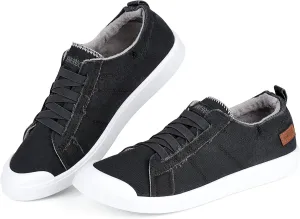 JENN ARDOR Slip-on Canvas Fashion Sneakers for Womens Comfortable Casual Walking Flats Elastic Stylish Cute Lightweight Shoes