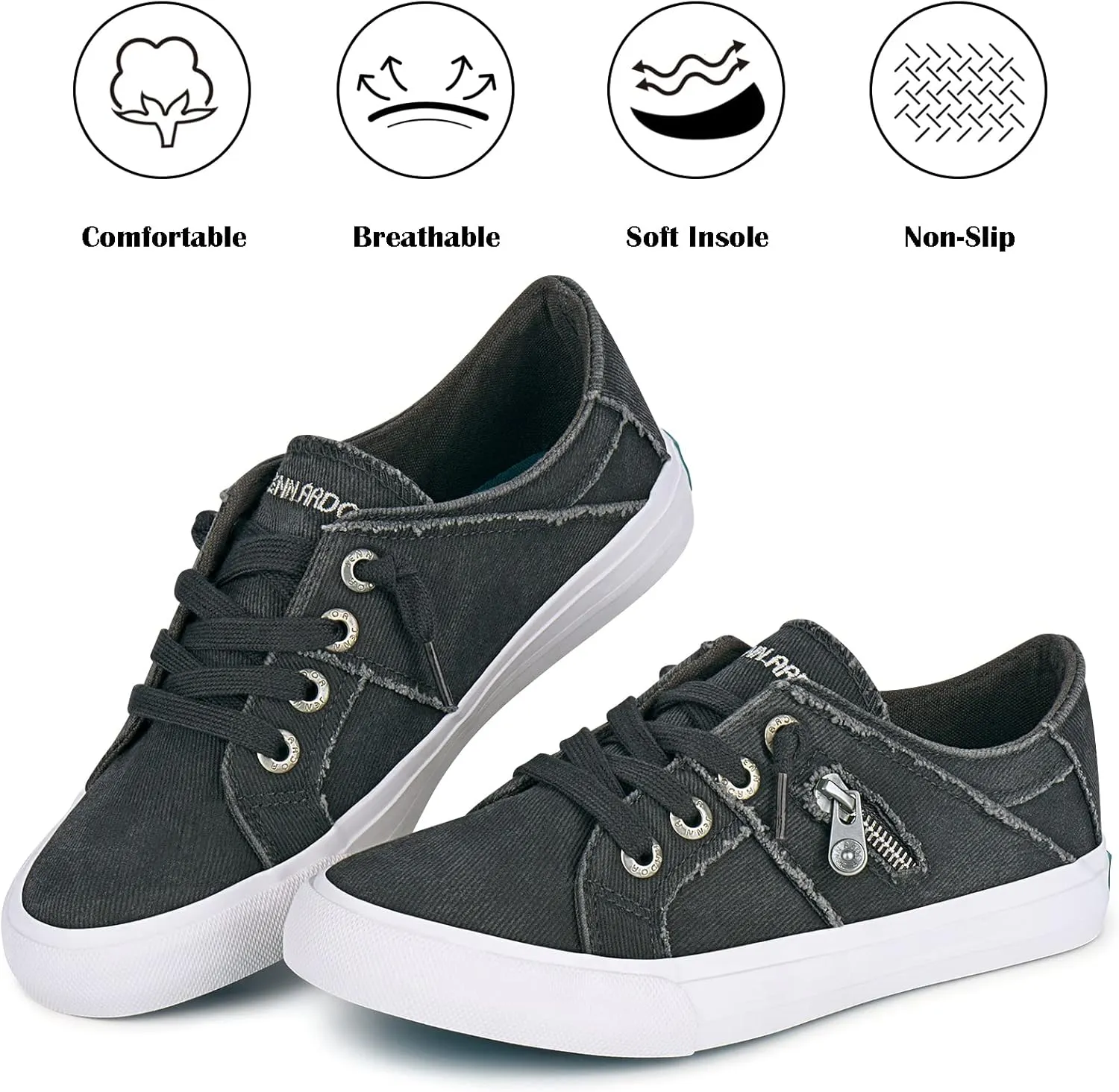 JENN ARDOR Women Sneakers Low Top Slip On Fashion Shoes Lace up Canvas Flats Walking Running Shoes