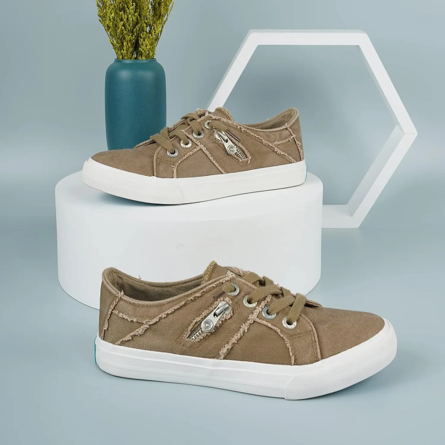 JENN ARDOR Women Sneakers Low Top Slip On Fashion Shoes Lace up Canvas Flats Walking Running Shoes