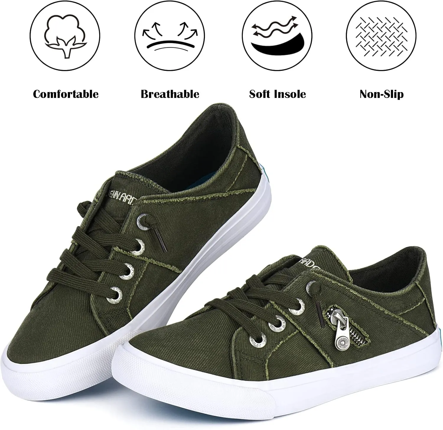 JENN ARDOR Women Sneakers Low Top Slip On Fashion Shoes Lace up Canvas Flats Walking Running Shoes