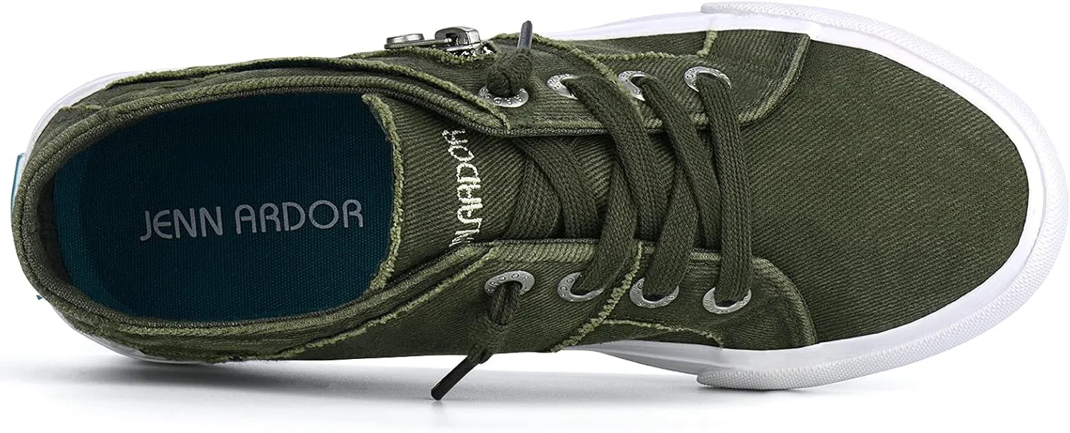 JENN ARDOR Women Sneakers Low Top Slip On Fashion Shoes Lace up Canvas Flats Walking Running Shoes