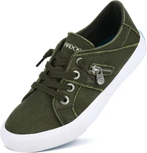 JENN ARDOR Women Sneakers Low Top Slip On Fashion Shoes Lace up Canvas Flats Walking Running Shoes