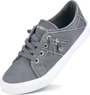 JENN ARDOR Women Sneakers Low Top Slip On Fashion Shoes Lace up Canvas Flats Walking Running Shoes