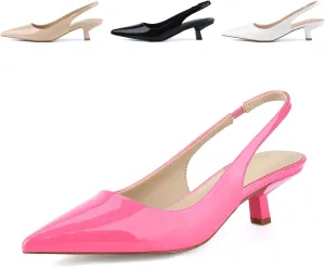 JENN ARDOR Womens Kitten Heels Closed Pointed Toe Elastic Slingback Sexy Low Heels Bridal Wedding Guest Dress Prom Pumps Shoes