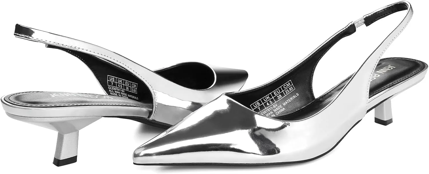 JENN ARDOR Womens Kitten Heels Closed Pointed Toe Elastic Slingback Sexy Low Heels Bridal Wedding Guest Dress Prom Pumps Shoes