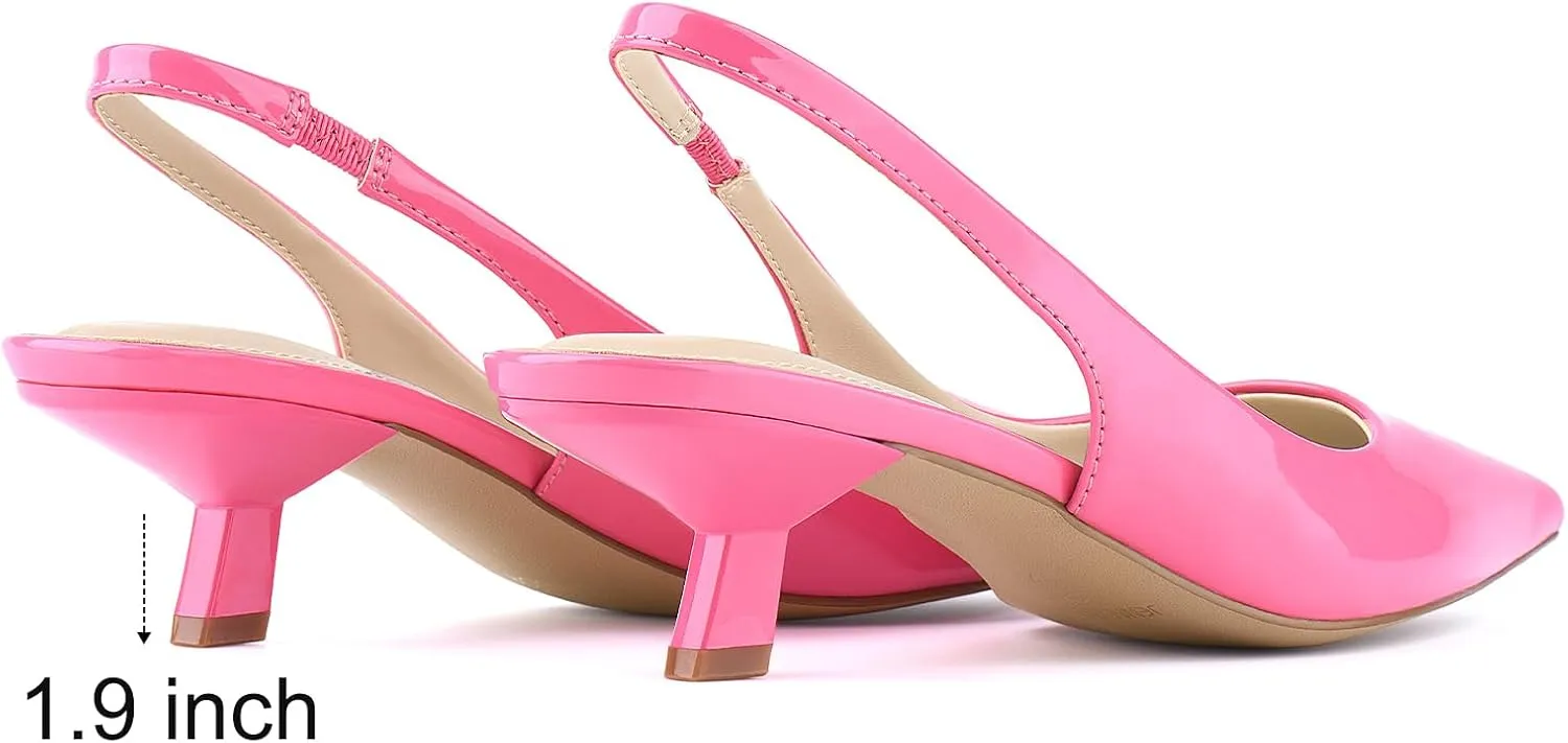 JENN ARDOR Womens Kitten Heels Closed Pointed Toe Elastic Slingback Sexy Low Heels Bridal Wedding Guest Dress Prom Pumps Shoes