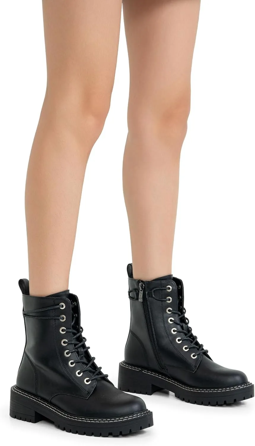 Jeossy Women's Combat Ankle Boots 9627 Low Heel Ankle-Booties with Side Zipper