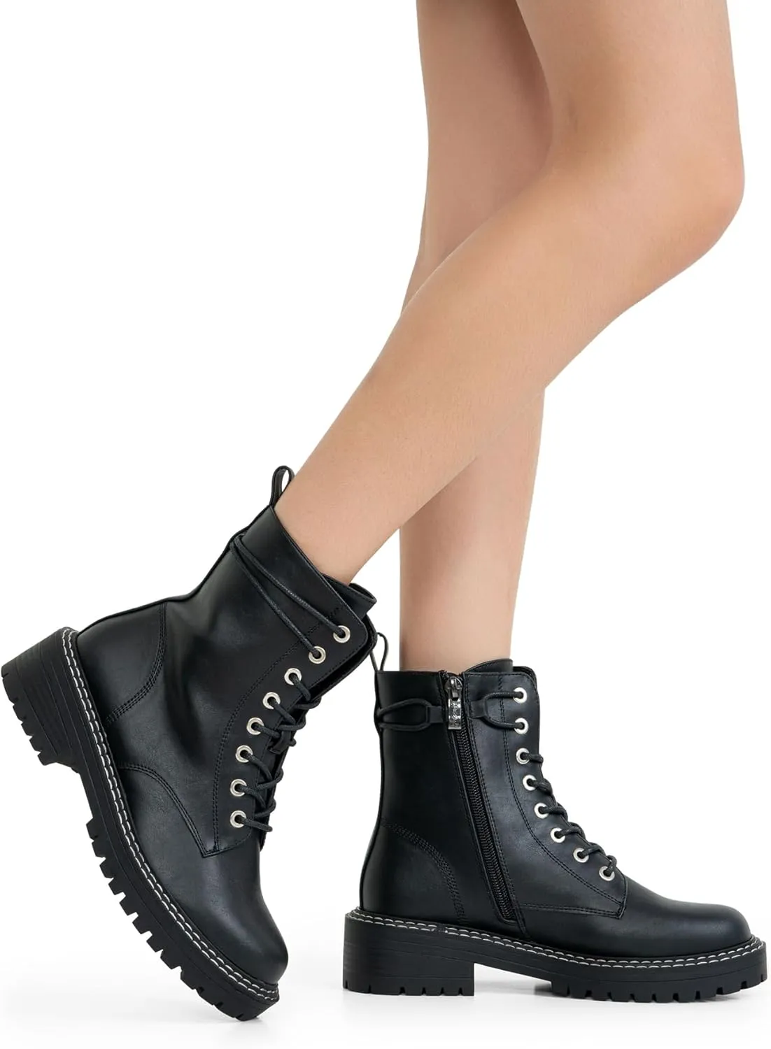 Jeossy Women's Combat Ankle Boots 9627 Low Heel Ankle-Booties with Side Zipper