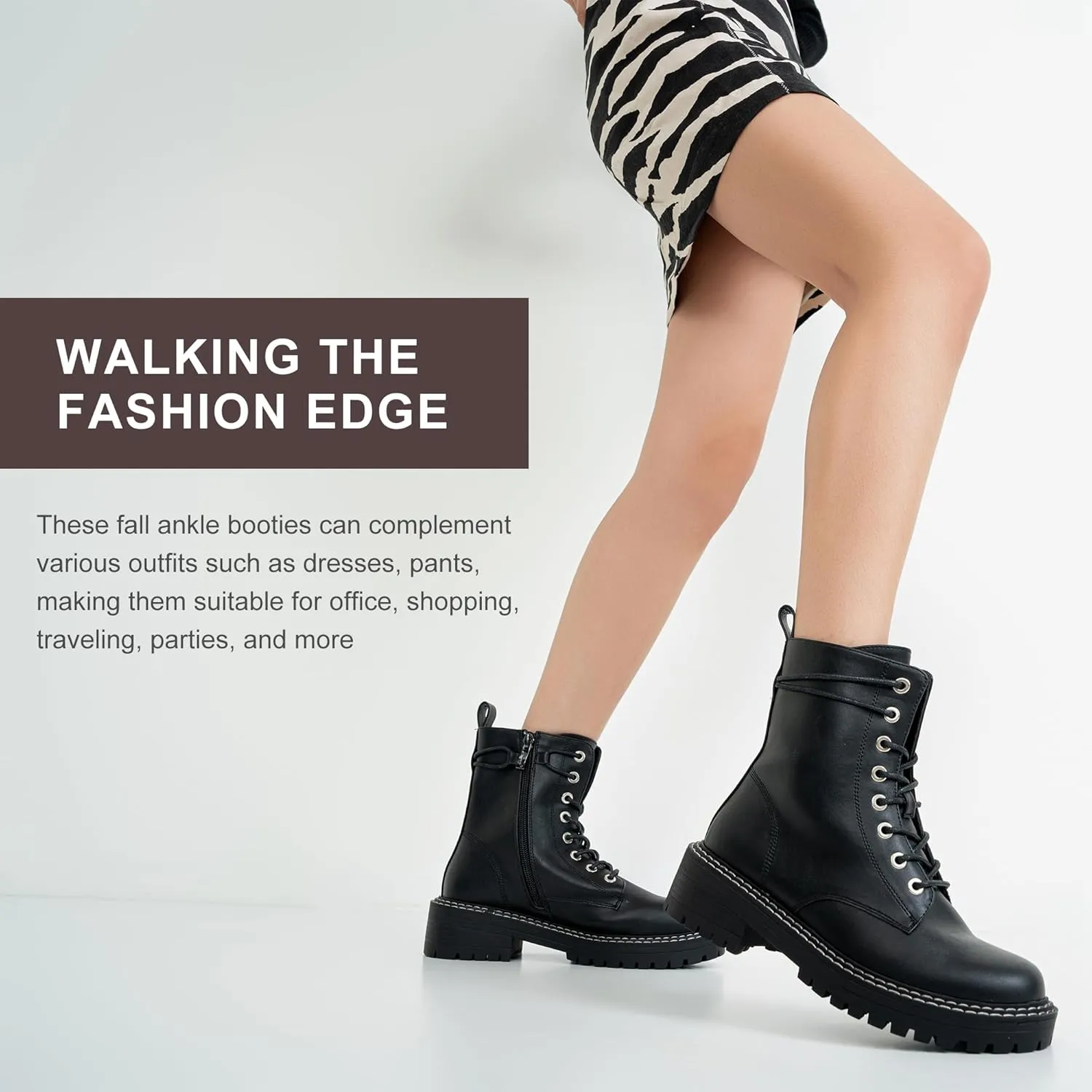 Jeossy Women's Combat Ankle Boots 9627 Low Heel Ankle-Booties with Side Zipper