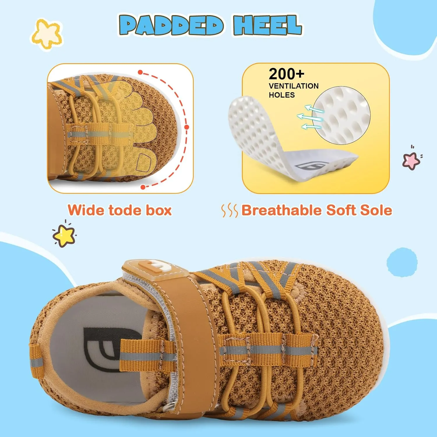 JOINFREE Toddler Sandals Boys Girls Breathable Closed Toe Water Beach Sandals Kids Wide Barefoot Summer Water Shoes Baby Walking Sneakers