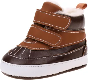 Josmo Baby Boys and Girls Winter Boots Cozy Fleece Lined Crib Shoes Soft Sole Strap Stylish Duck Boot Baby First Walking Shoes Size Infant 2-4