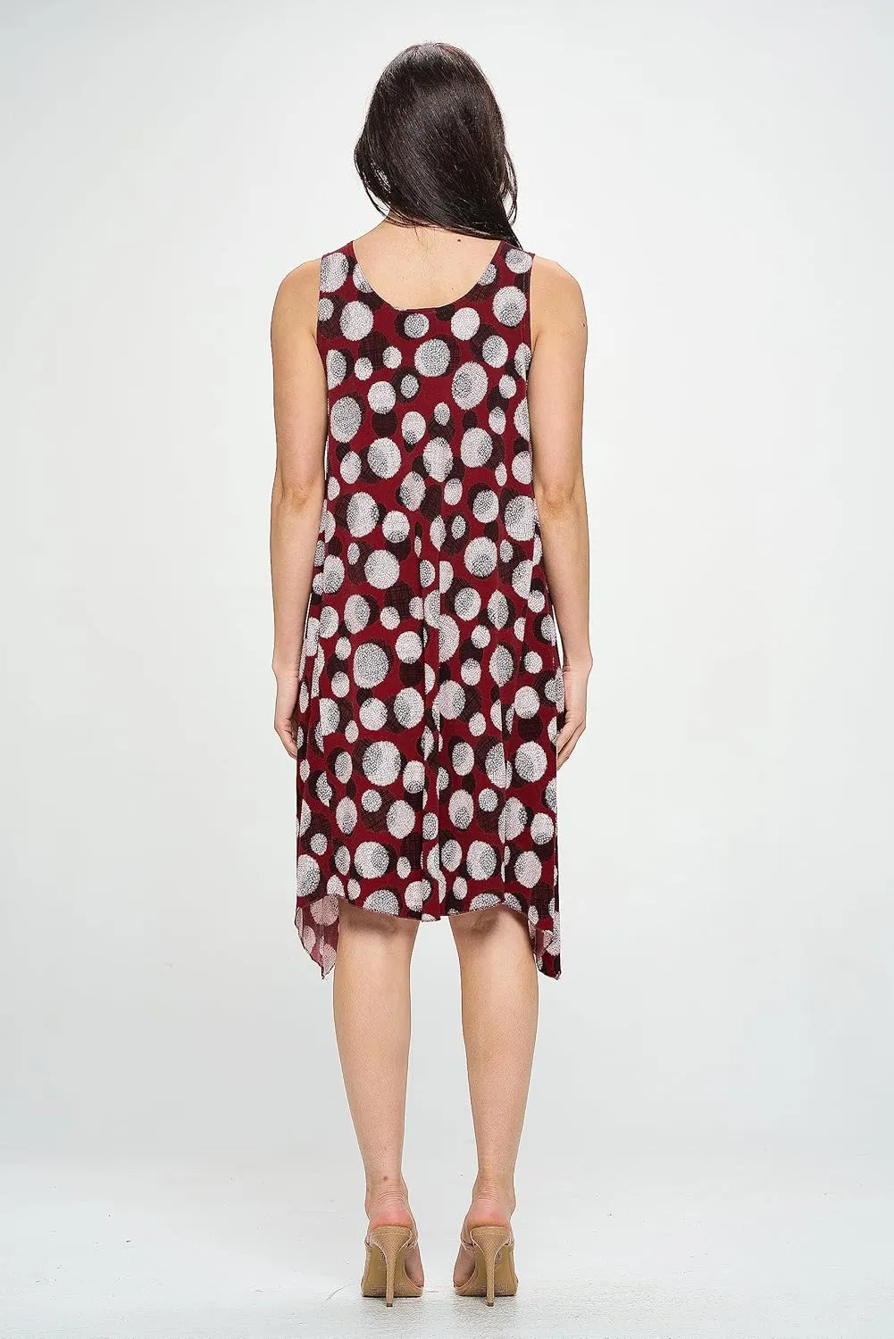 Jostar Women's Print Tank Dress – Sleeveless Diamond Side Scoop Neck Asymmetrical Hem Printed Flowy One Piece
