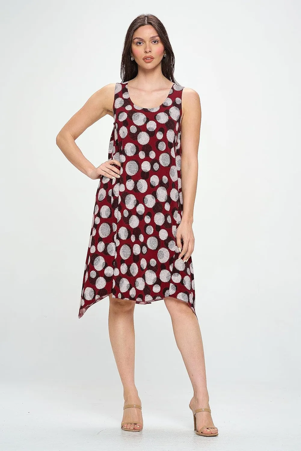 Jostar Women's Print Tank Dress – Sleeveless Diamond Side Scoop Neck Asymmetrical Hem Printed Flowy One Piece