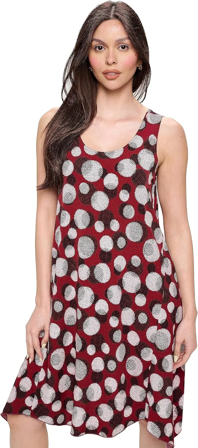 Jostar Women's Print Tank Dress – Sleeveless Diamond Side Scoop Neck Asymmetrical Hem Printed Flowy One Piece