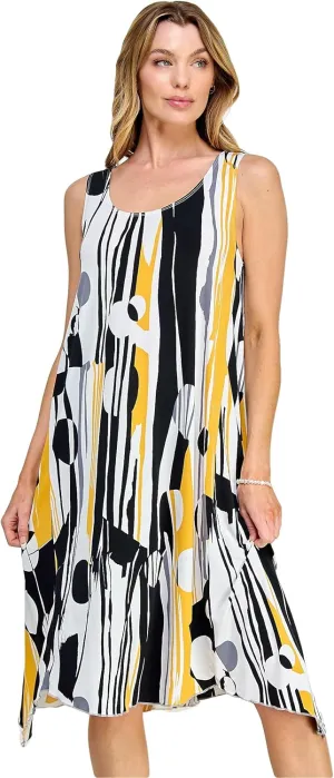 Jostar Women's Print Tank Dress – Sleeveless Diamond Side Scoop Neck Asymmetrical Hem Printed Flowy One Piece