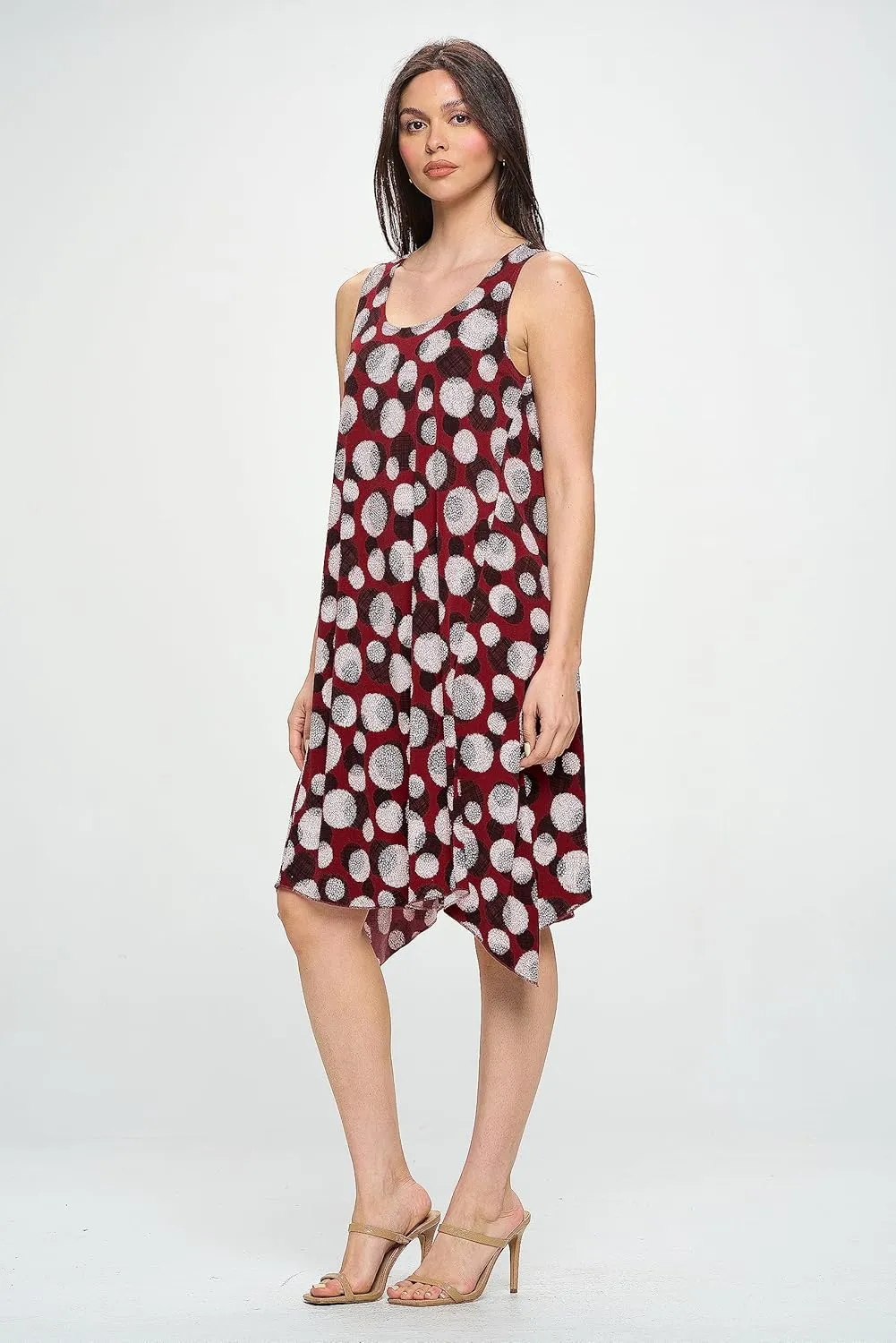 Jostar Women's Print Tank Dress – Sleeveless Diamond Side Scoop Neck Asymmetrical Hem Printed Flowy One Piece