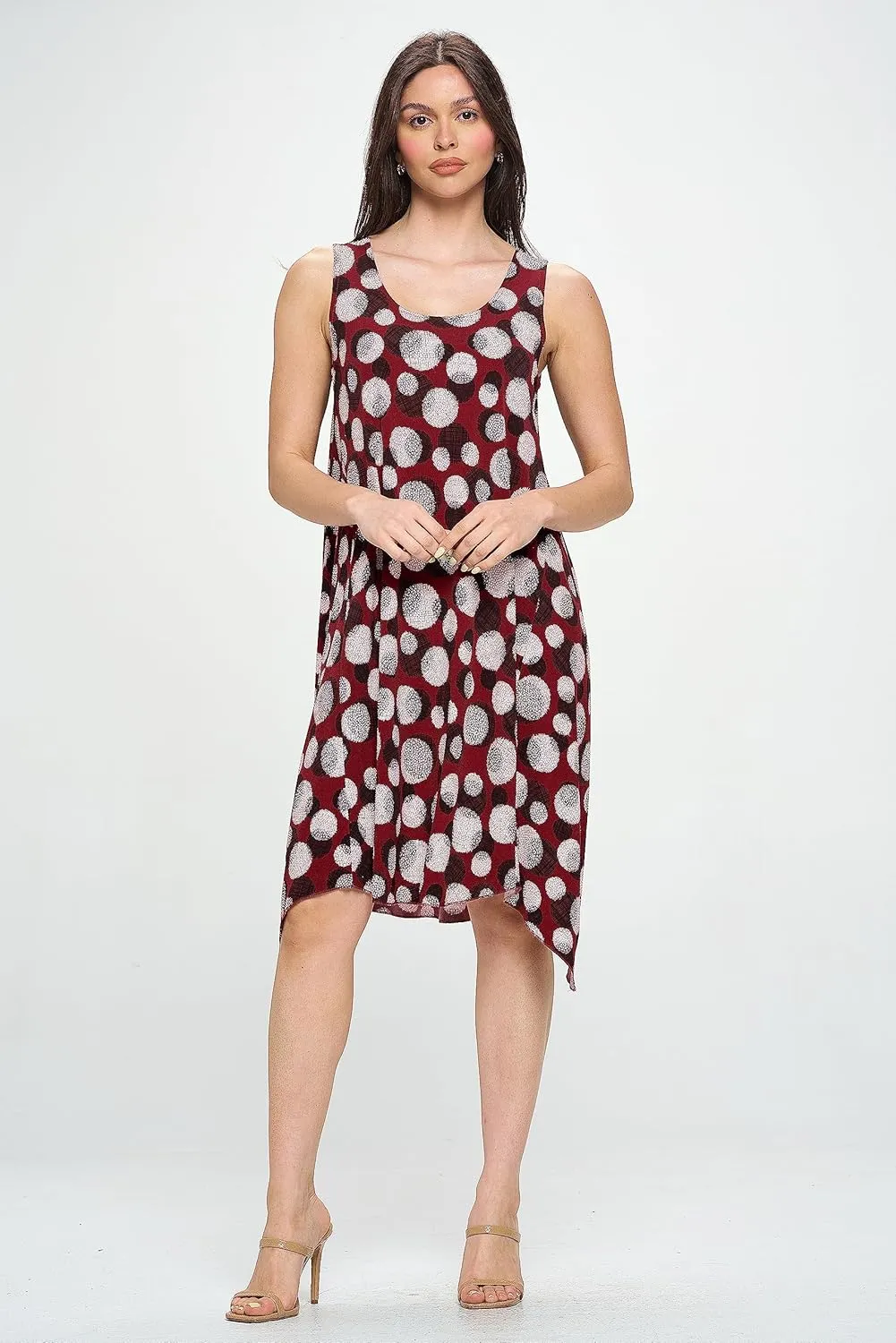 Jostar Women's Print Tank Dress – Sleeveless Diamond Side Scoop Neck Asymmetrical Hem Printed Flowy One Piece
