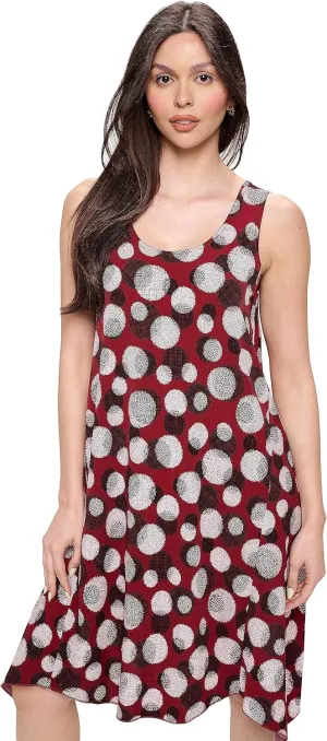 Jostar Women's Print Tank Dress – Sleeveless Diamond Side Scoop Neck Asymmetrical Hem Printed Flowy One Piece
