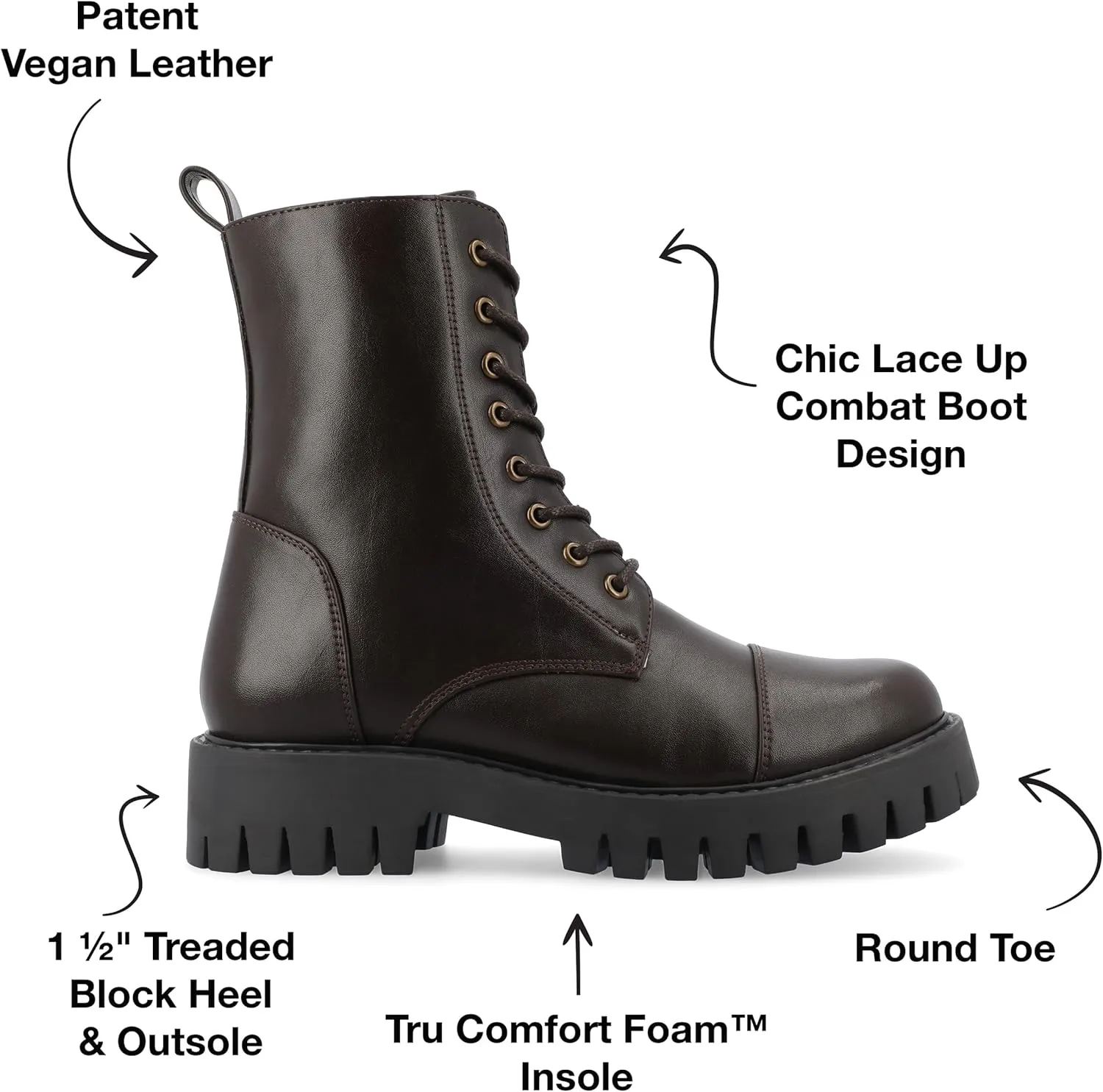 Journee Collection Womens AALEY Zipper Textured Combat & Lace-Up Boots