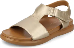 Journee Womens cushioned footbeds Mira T strap sandal open-toe ankle buckle faux leather 1/2 inch platform Champagne 8 Medium WOMENS US