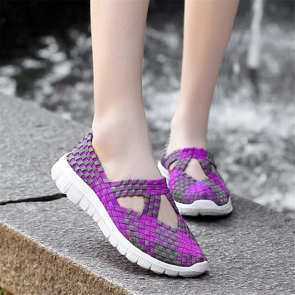 JOYVIP Hand-Woven Walking Flats Summer Sandals for Women Elastic Slip On Shoes