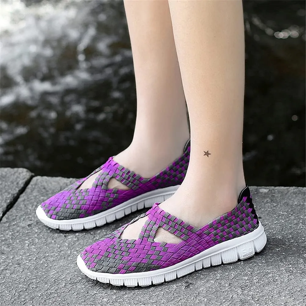 JOYVIP Hand-Woven Walking Flats Summer Sandals for Women Elastic Slip On Shoes