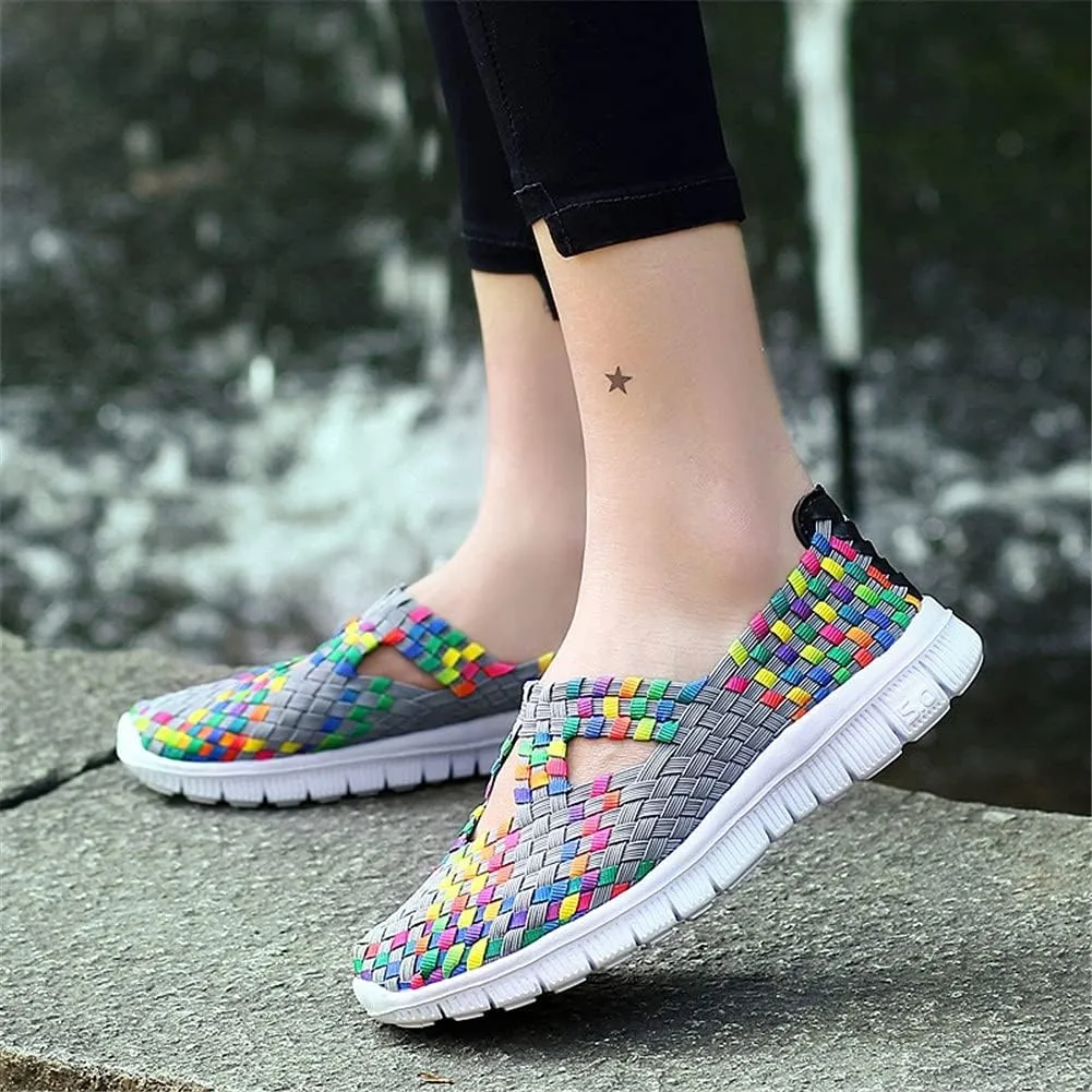 JOYVIP Hand-Woven Walking Flats Summer Sandals for Women Elastic Slip On Shoes