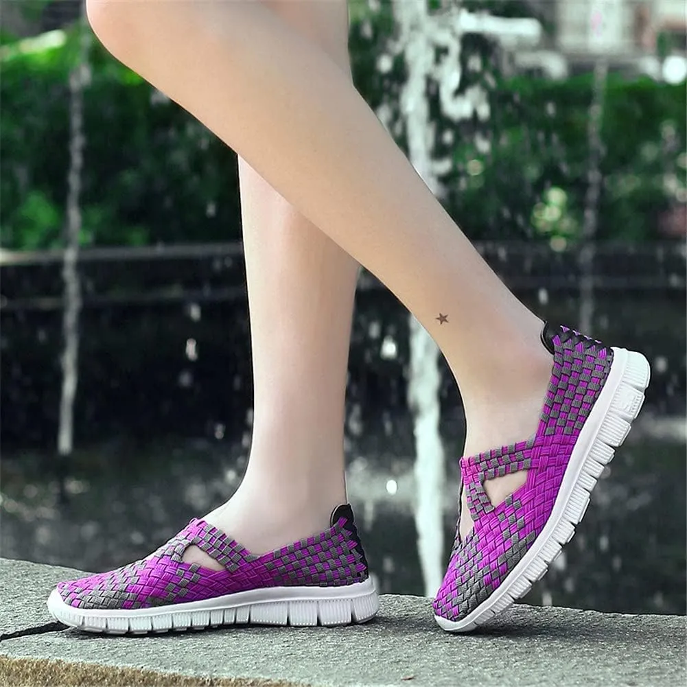 JOYVIP Hand-Woven Walking Flats Summer Sandals for Women Elastic Slip On Shoes