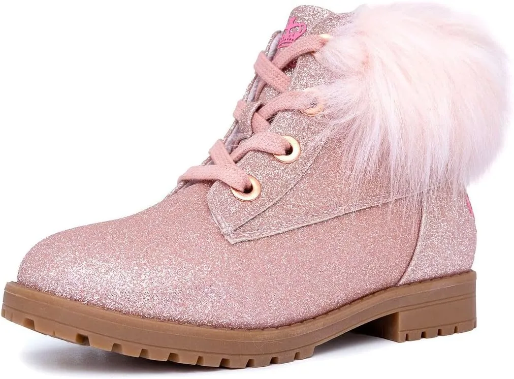 Juicy Couture Girls’ Glitter Booties – Sparkly Faux Fur Chukka Boots with Lace-Up Closure, Winter Ankle Boots for Toddler/Little/Big Kids