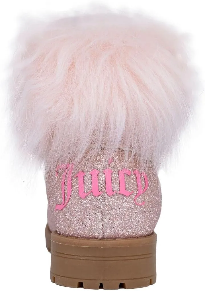 Juicy Couture Girls’ Glitter Booties – Sparkly Faux Fur Chukka Boots with Lace-Up Closure, Winter Ankle Boots for Toddler/Little/Big Kids