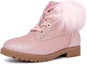Juicy Couture Girls’ Glitter Booties – Sparkly Faux Fur Chukka Boots with Lace-Up Closure, Winter Ankle Boots for Toddler/Little/Big Kids