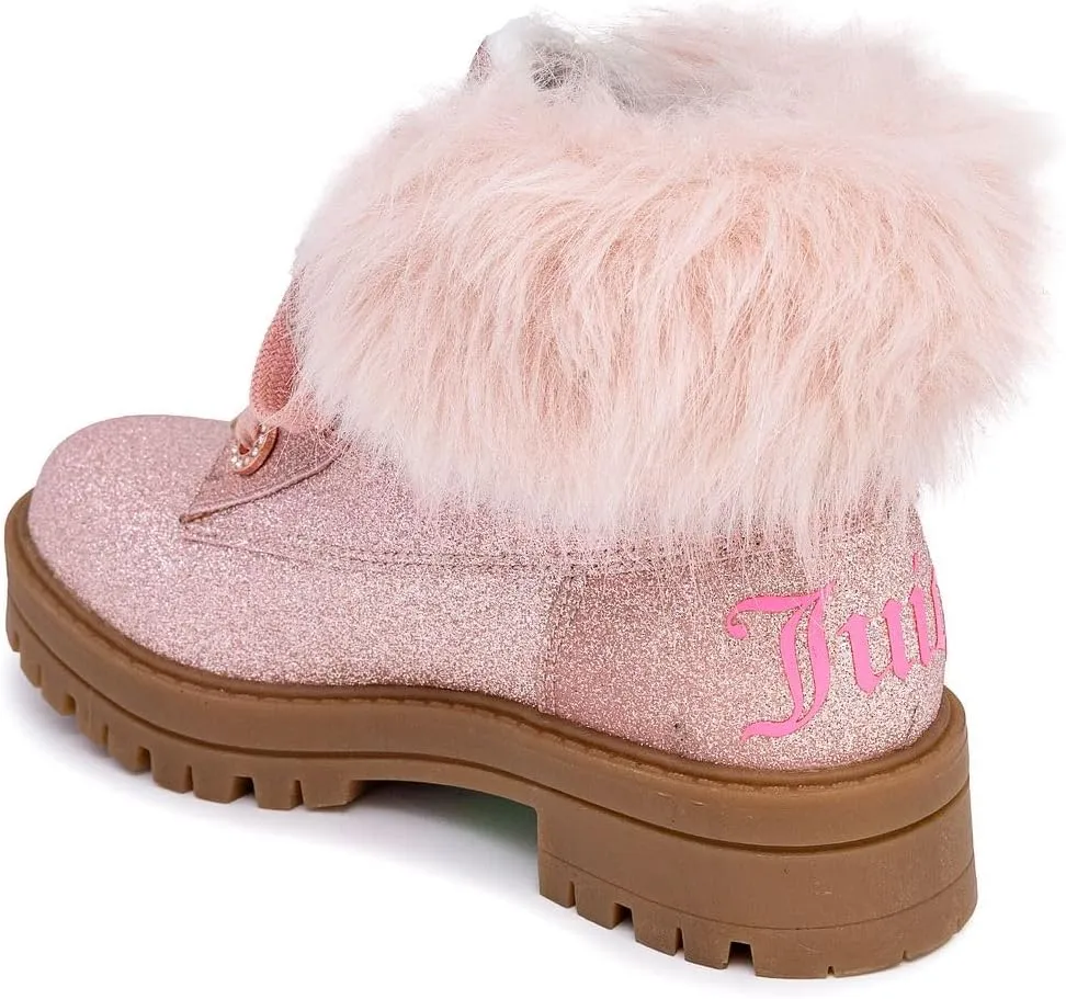 Juicy Couture Girls’ Glitter Booties – Sparkly Faux Fur Chukka Boots with Lace-Up Closure, Winter Ankle Boots for Toddler/Little/Big Kids