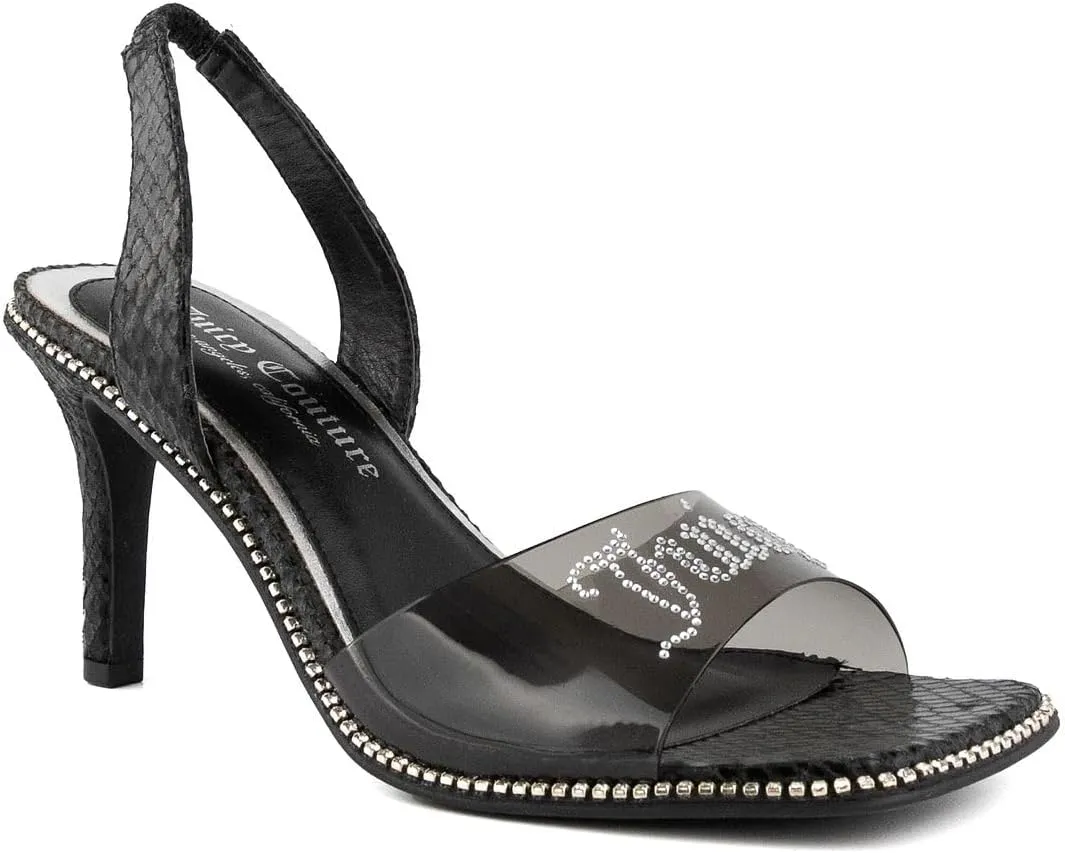 Juicy Couture Women's High Heels - Slingback Dress Sandals Featuring Lucite Strap and Dazzling Rhinestone Logo Embellishments