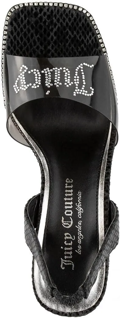 Juicy Couture Women's High Heels - Slingback Dress Sandals Featuring Lucite Strap and Dazzling Rhinestone Logo Embellishments