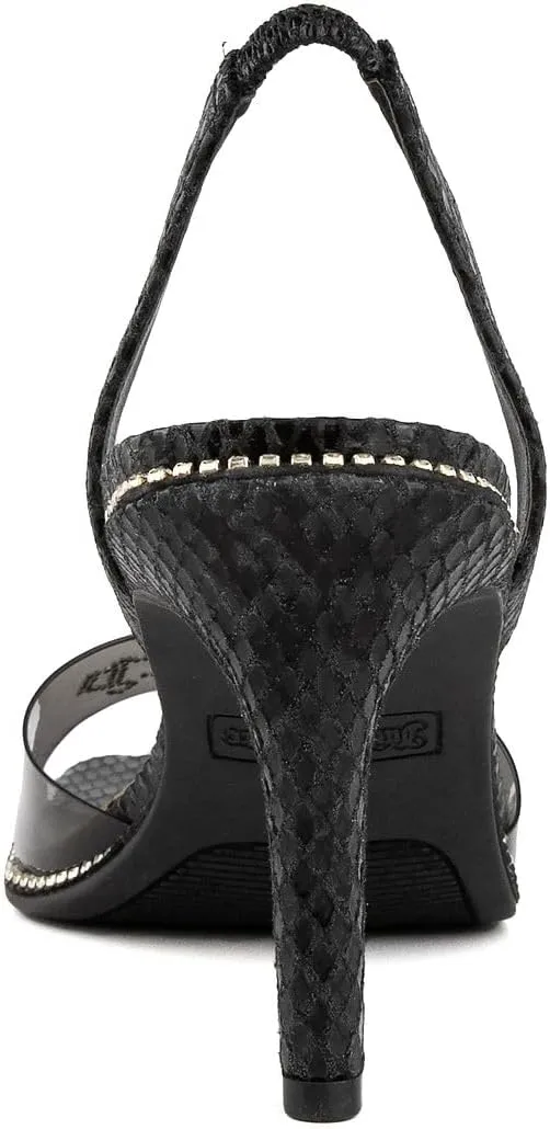 Juicy Couture Women's High Heels - Slingback Dress Sandals Featuring Lucite Strap and Dazzling Rhinestone Logo Embellishments