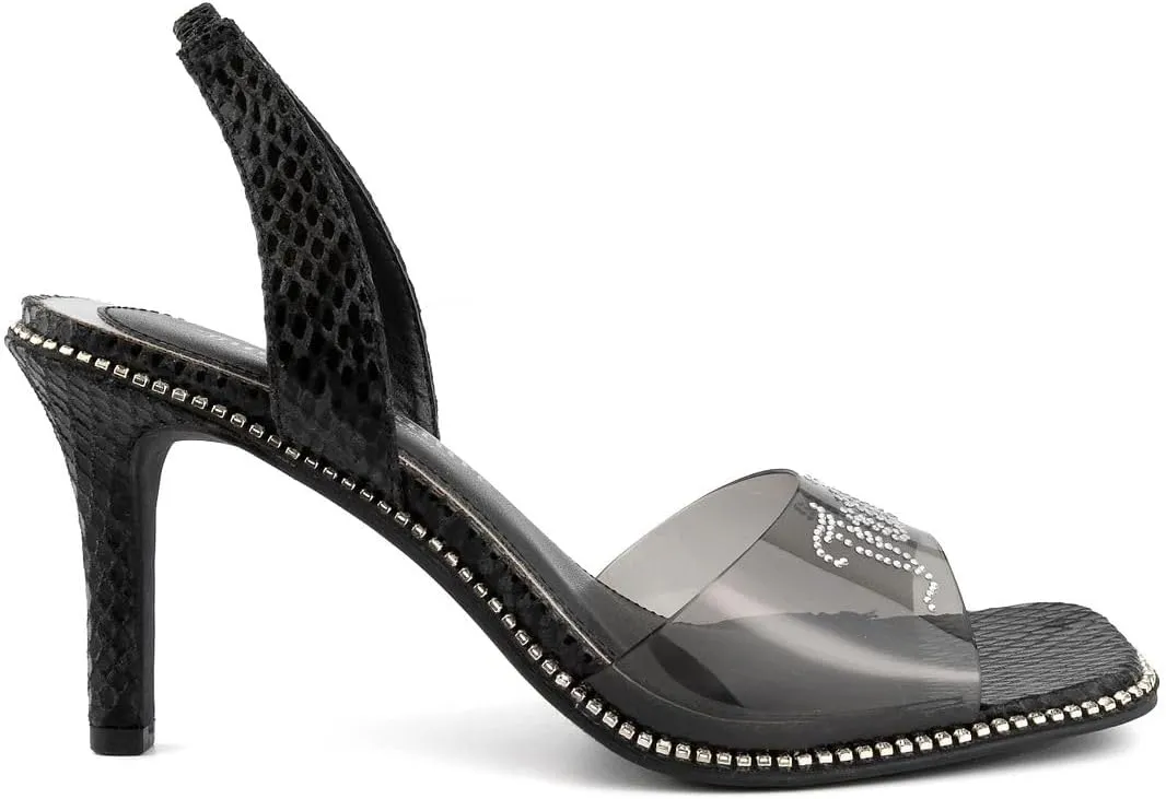 Juicy Couture Women's High Heels - Slingback Dress Sandals Featuring Lucite Strap and Dazzling Rhinestone Logo Embellishments