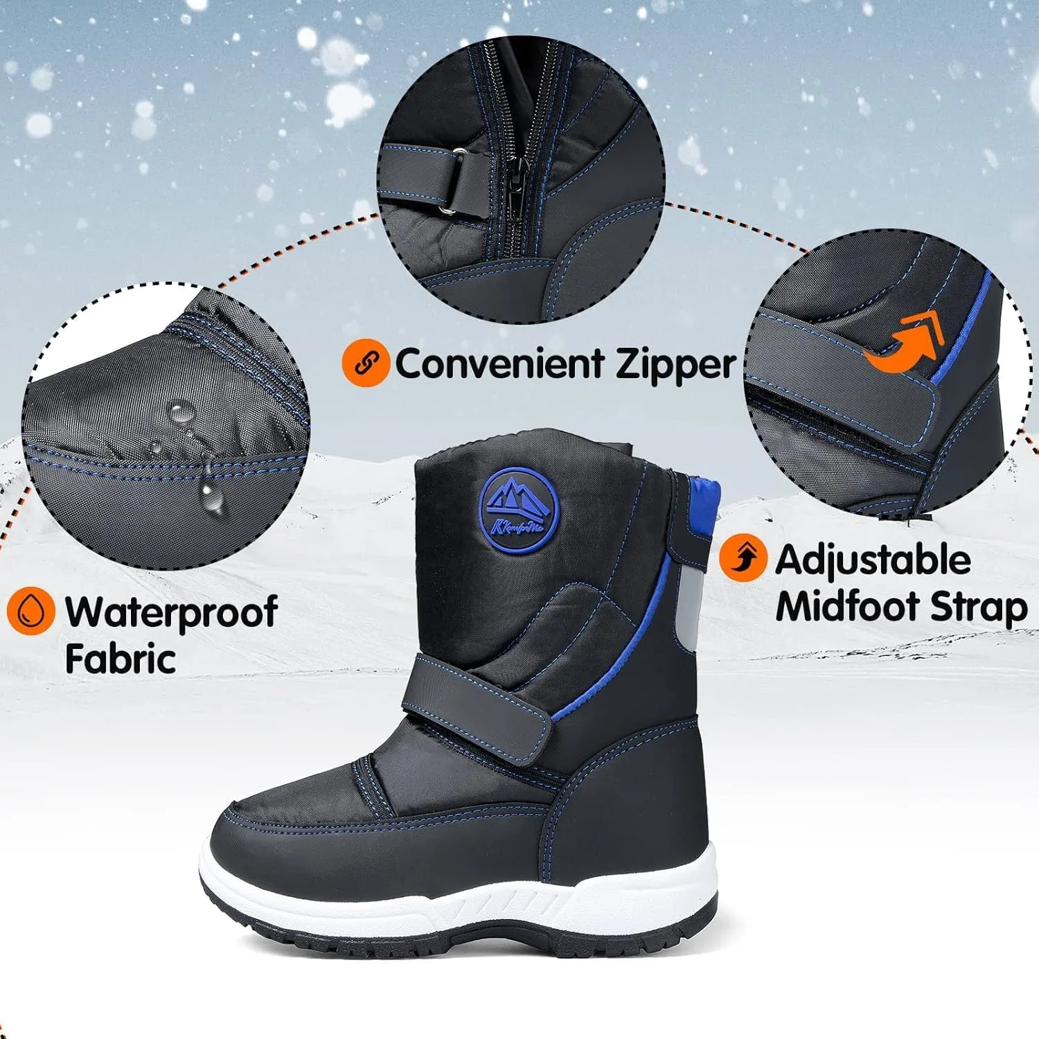 K KomForme Boys Girls Snow Boots Waterproof Winter Outdoor Boots(Toddler/Little Kid/Big Kid)