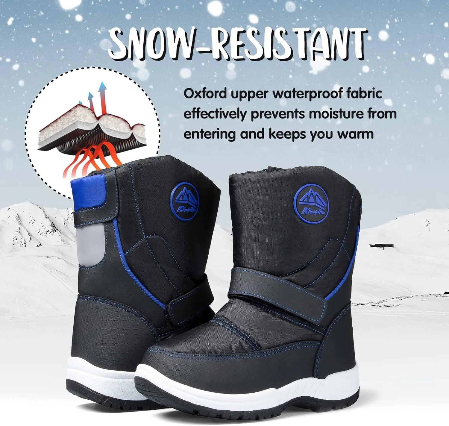 K KomForme Boys Girls Snow Boots Waterproof Winter Outdoor Boots(Toddler/Little Kid/Big Kid)