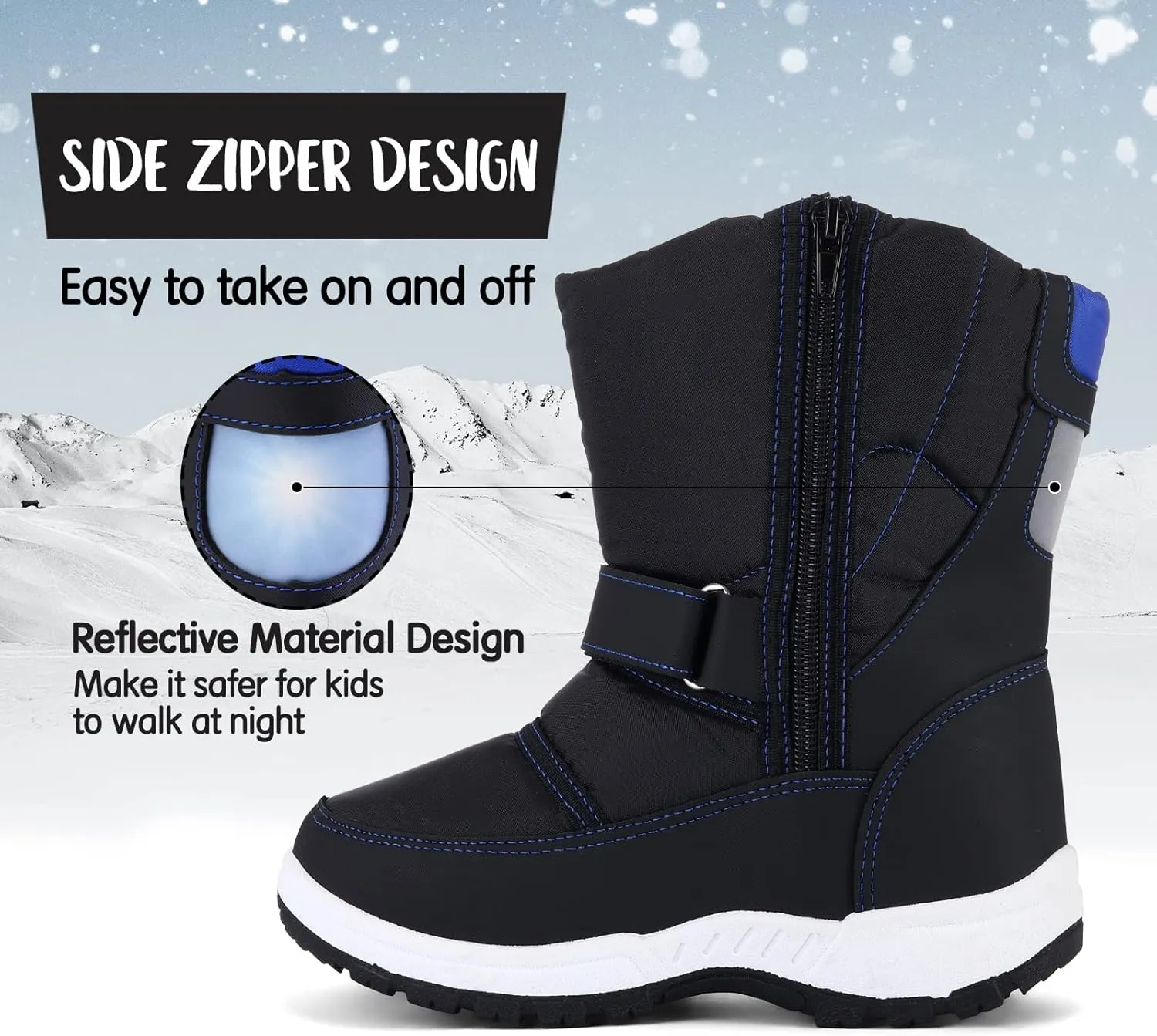 K KomForme Boys Girls Snow Boots Waterproof Winter Outdoor Boots(Toddler/Little Kid/Big Kid)