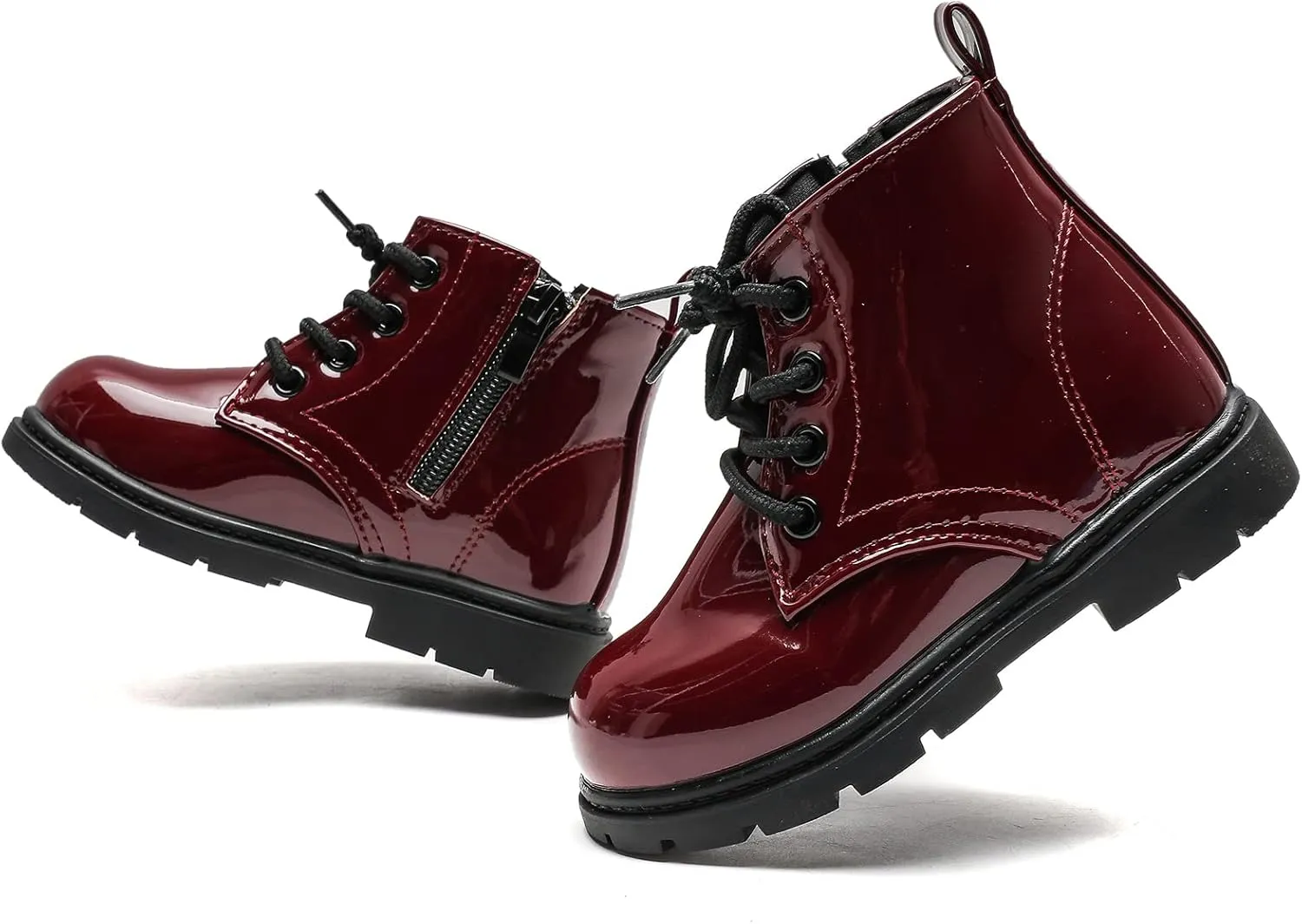 Kids Boots Boys Girls Bright Color Lace up Ankle Boots Side Zipper Boots