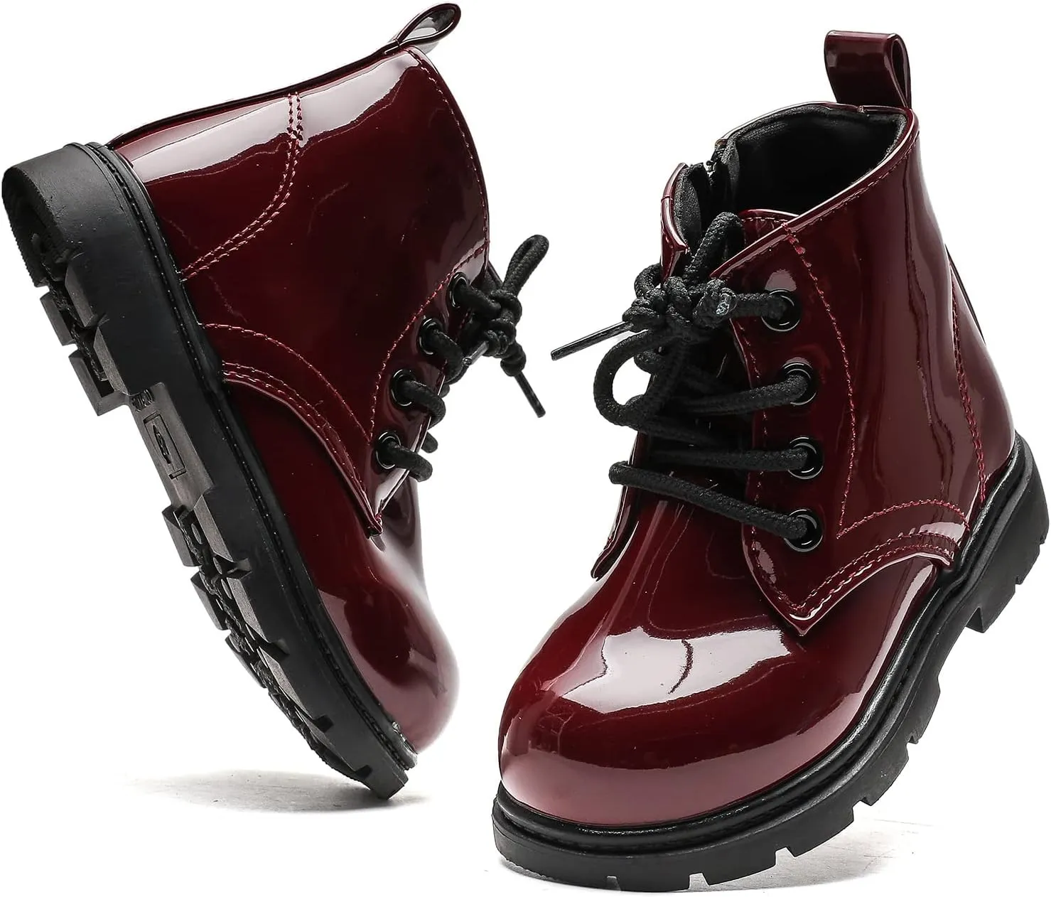 Kids Boots Boys Girls Bright Color Lace up Ankle Boots Side Zipper Boots